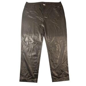 Chicos Pants Womens 18P Black Faux Leather Coated Pull‎ On Straight Leg Petite